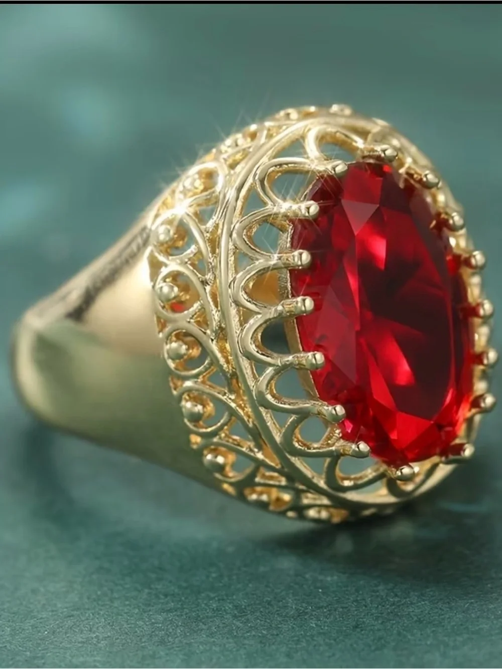 Gold Red Teardrop Cocktail Ring - Women Jewelry